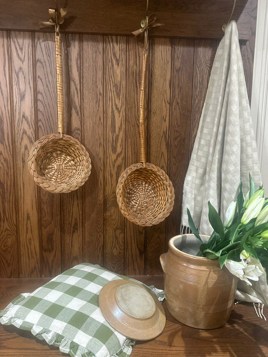 Vintage farmhouse woven basket ladle