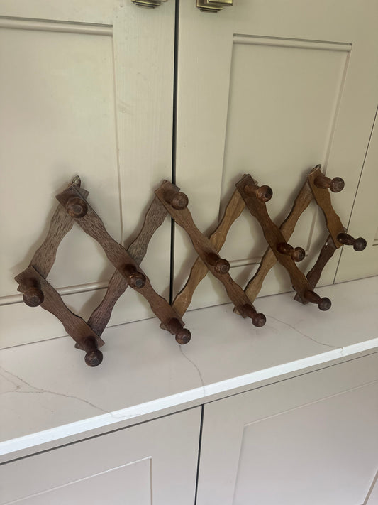 Vintage French expandable coat hooks wooden large