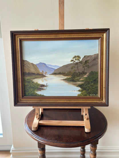 A. Lewis vintage oil on canvas painting signed framed - river scene