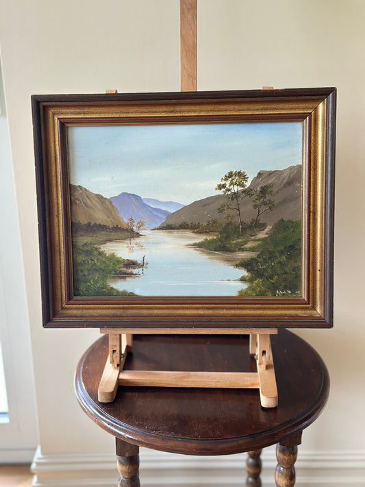 A. Lewis vintage oil on canvas painting signed framed - river scene