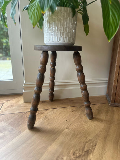 vintage French bobbin leg stool dark wood