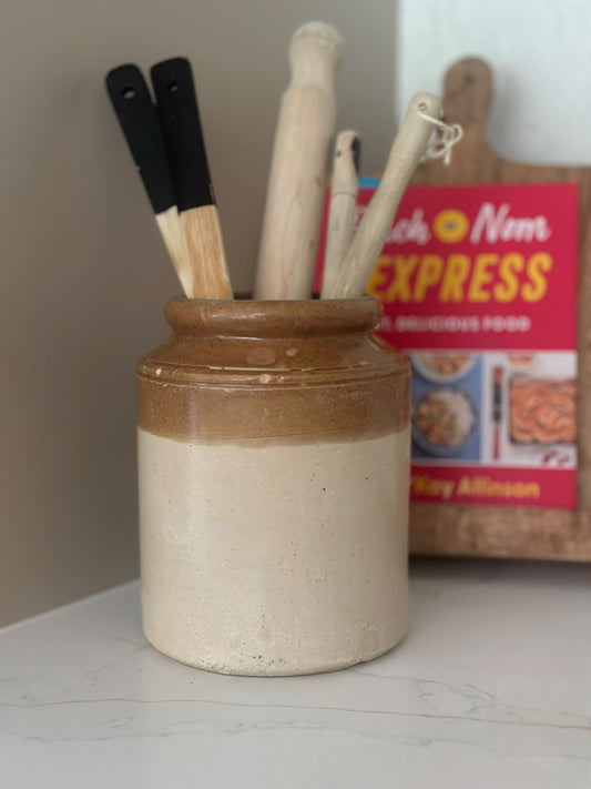 large stoneware utensil pot vintage