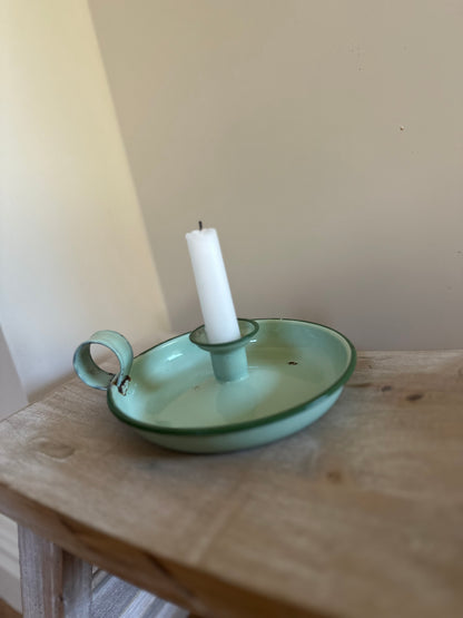 Enamel chamber stick vintage mint