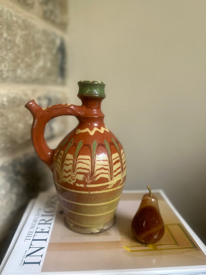Romanian olive oil jar glazed folk art