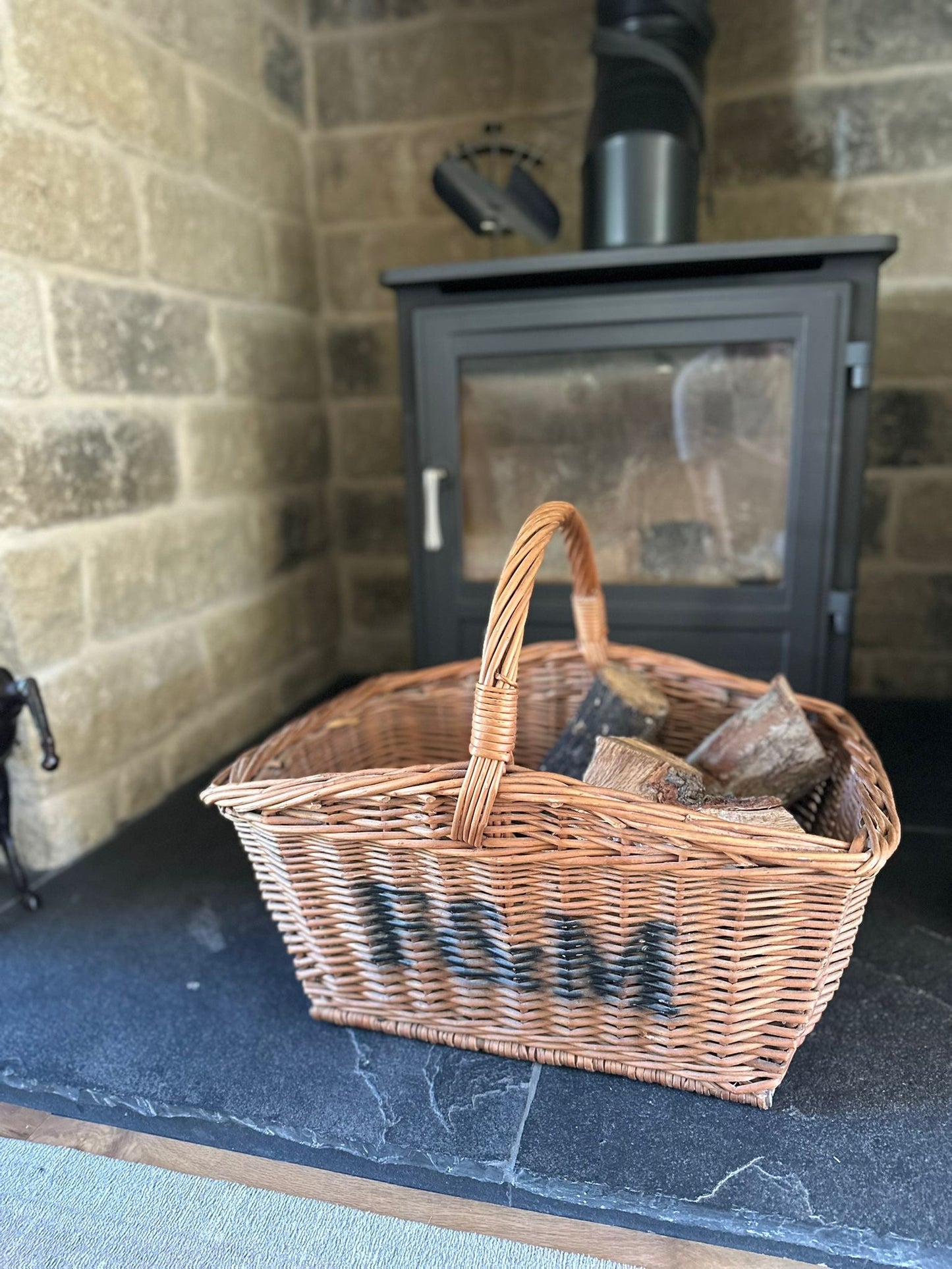 f&m log basket large with handle
