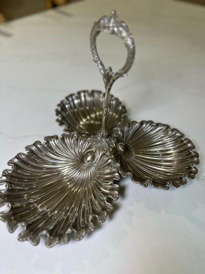 Victorian shell trio silver nibbles tray handle