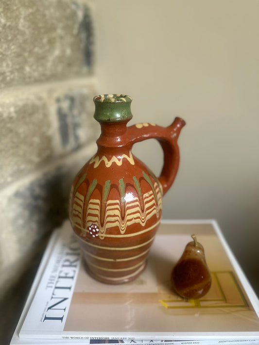 Romanian olive oil jar glazed folk art