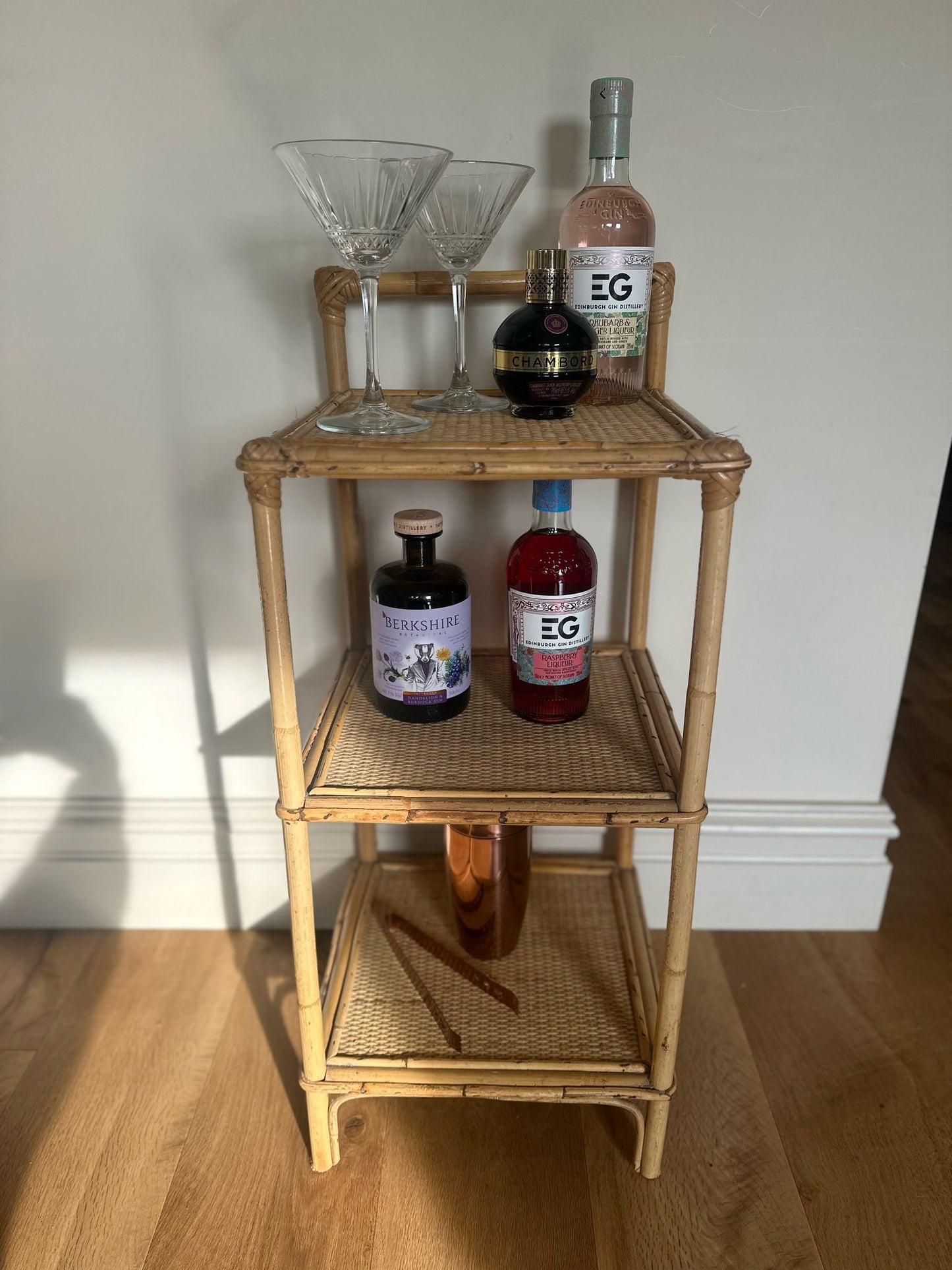 vintage bamboo & wicker side table mini bar