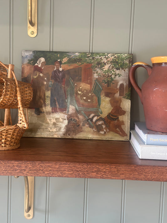 Dutch oil on board market scene