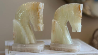 Alabaster marble horse head bookends