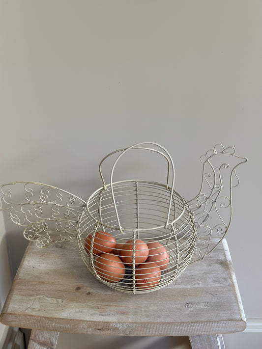 Vintage cream wire chicken egg basket