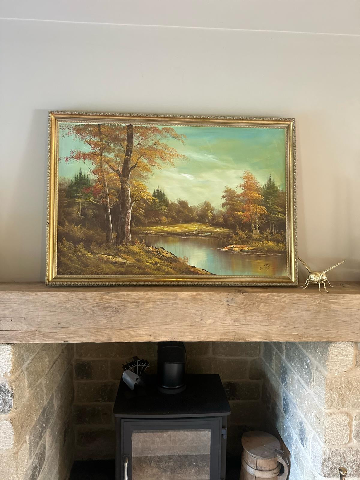 large oil country side scene framed signed