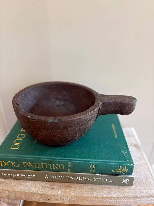 Indian primitive large wooden bowl with handle