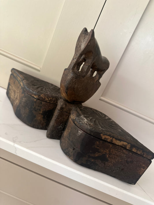 Antique Indian oil double container hand carved