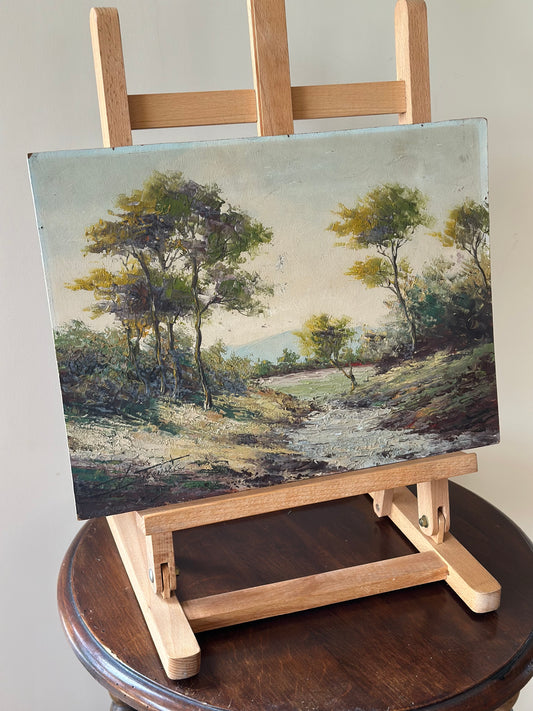 Oil on board - signed tree scene vintage painting