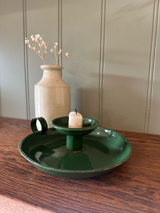 military green enamel chamber stick candle holder