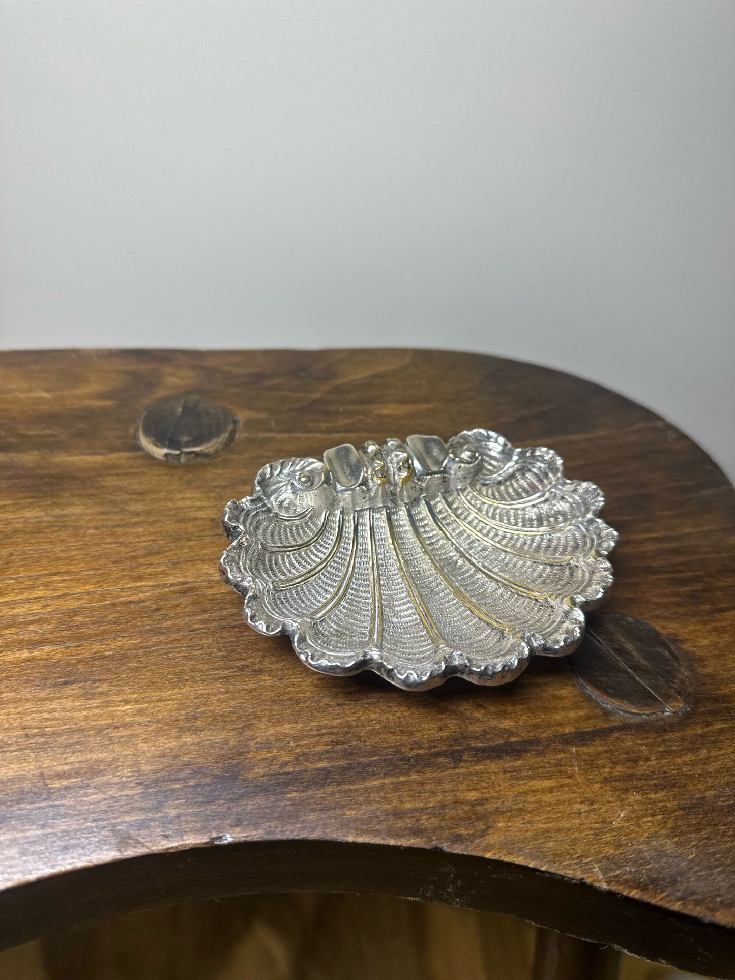 shell scalloped silver vintage trinket dish
