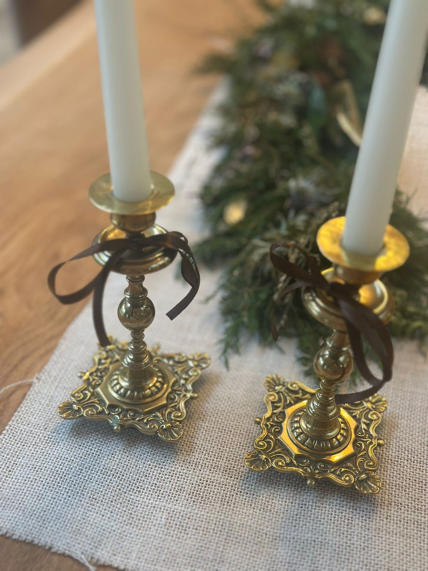 Brass candle holders vintage Georgian style (pair)