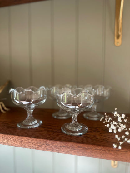 ruffle frilly trim dessert glasses coupes vintage
