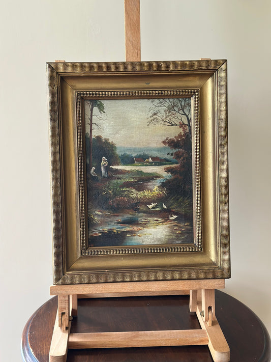 Country scene vintage oil painting framed & signed