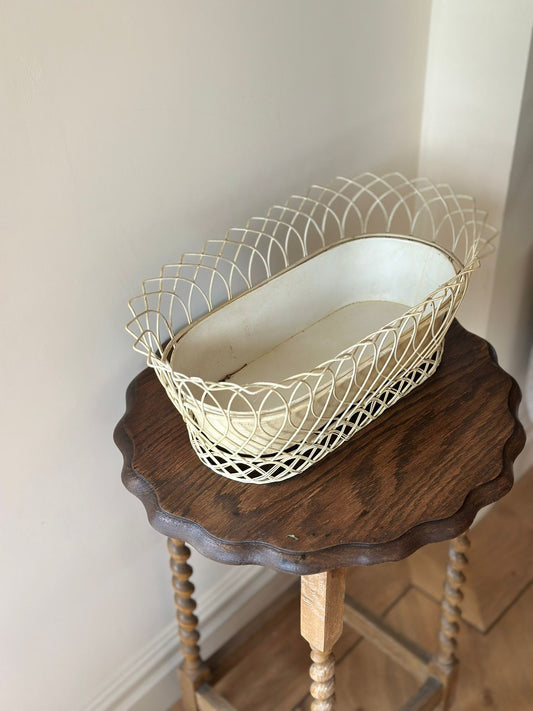 Vintage French wire cream chippy planter large