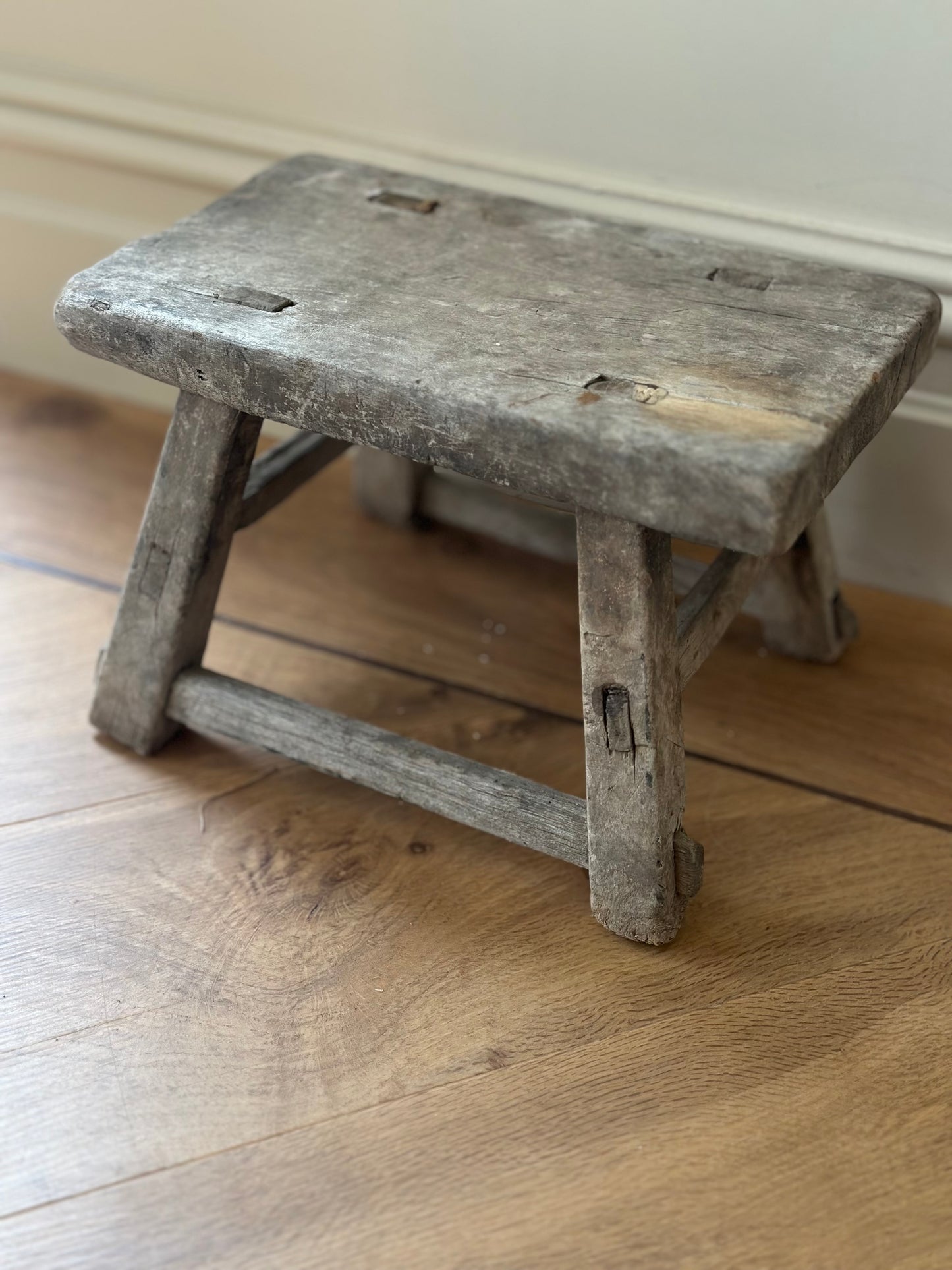 Vintage handmade wood wide stool