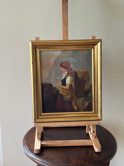 Peasant girl - Eastern European painting on board framed