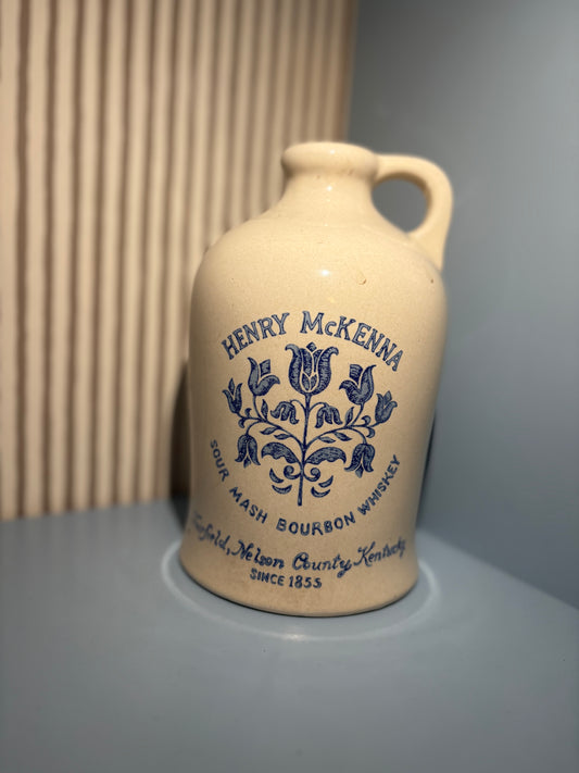 Cream & blue whisky advertising urn
