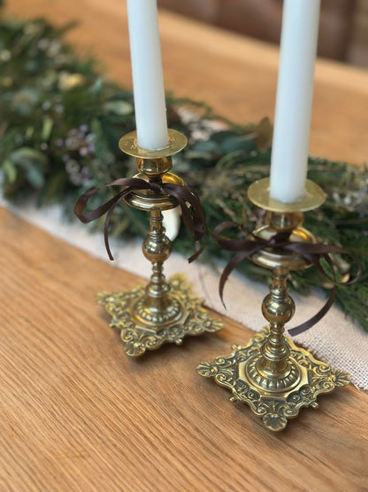 Brass candle holders vintage Georgian style (pair)