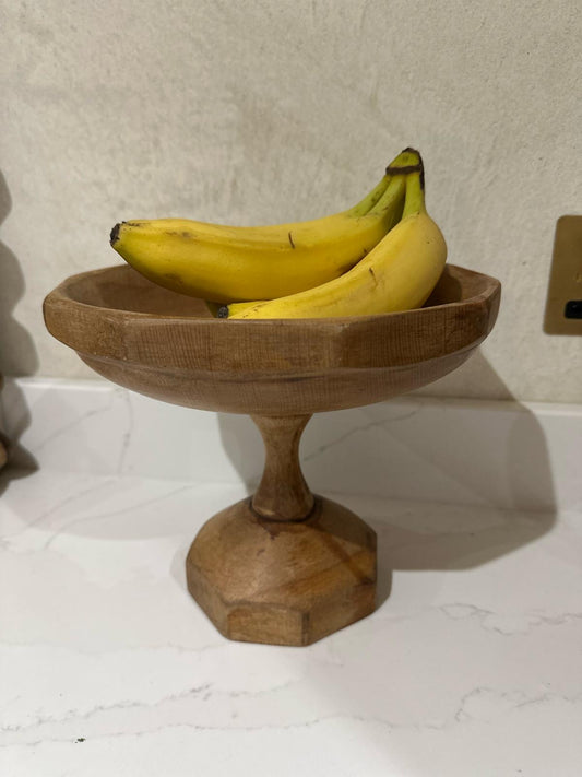 vintage wooden footed fruit bowl