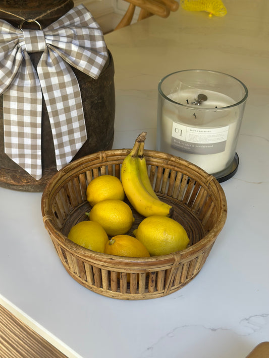 1970s vintage rattan fruit basket