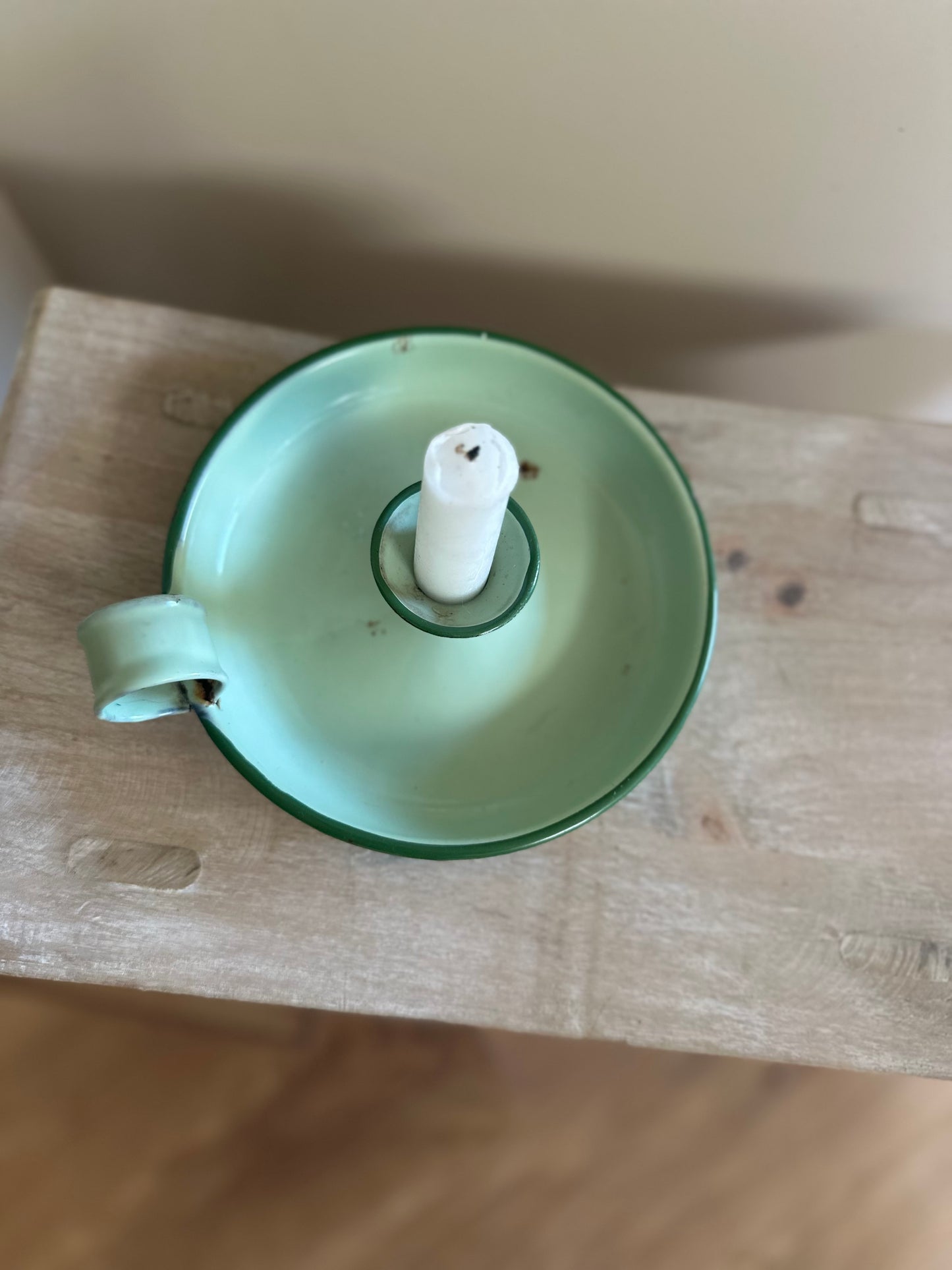 Enamel chamber stick vintage mint