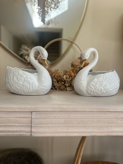 pair of swan 🦢 planters porcelain 1960’s