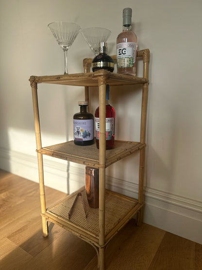 vintage bamboo & wicker side table mini bar