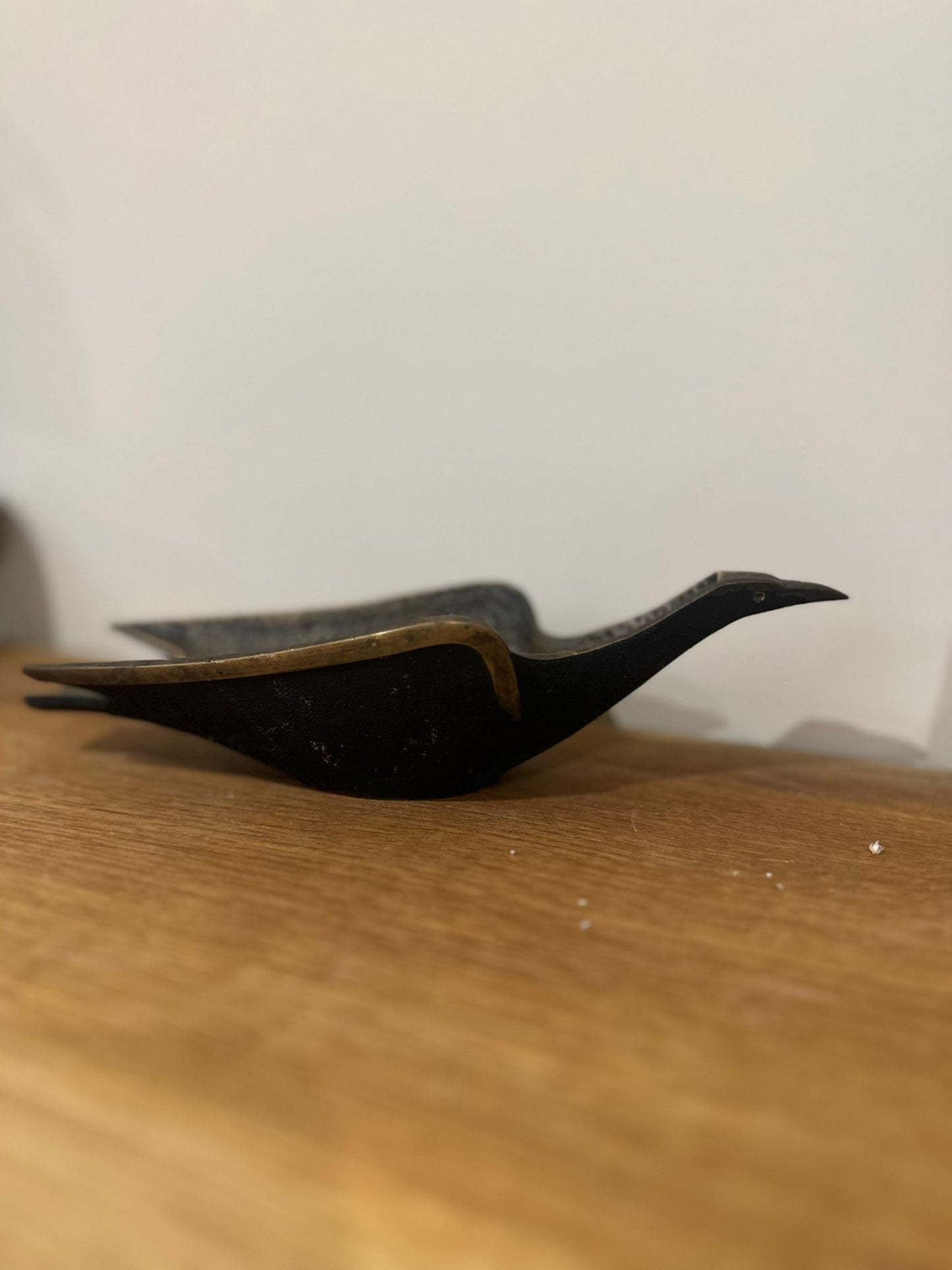 Mid century trinket dish bird black & brass