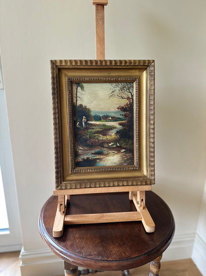 Country scene vintage oil painting framed & signed