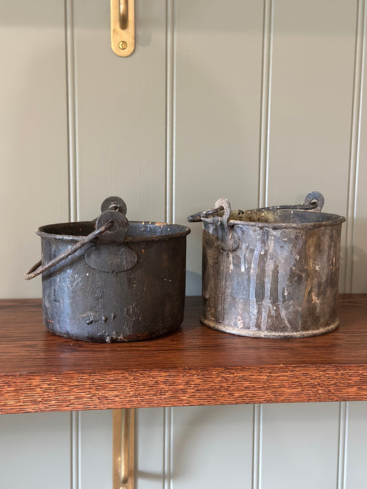 2 x vintage painters pots with handles