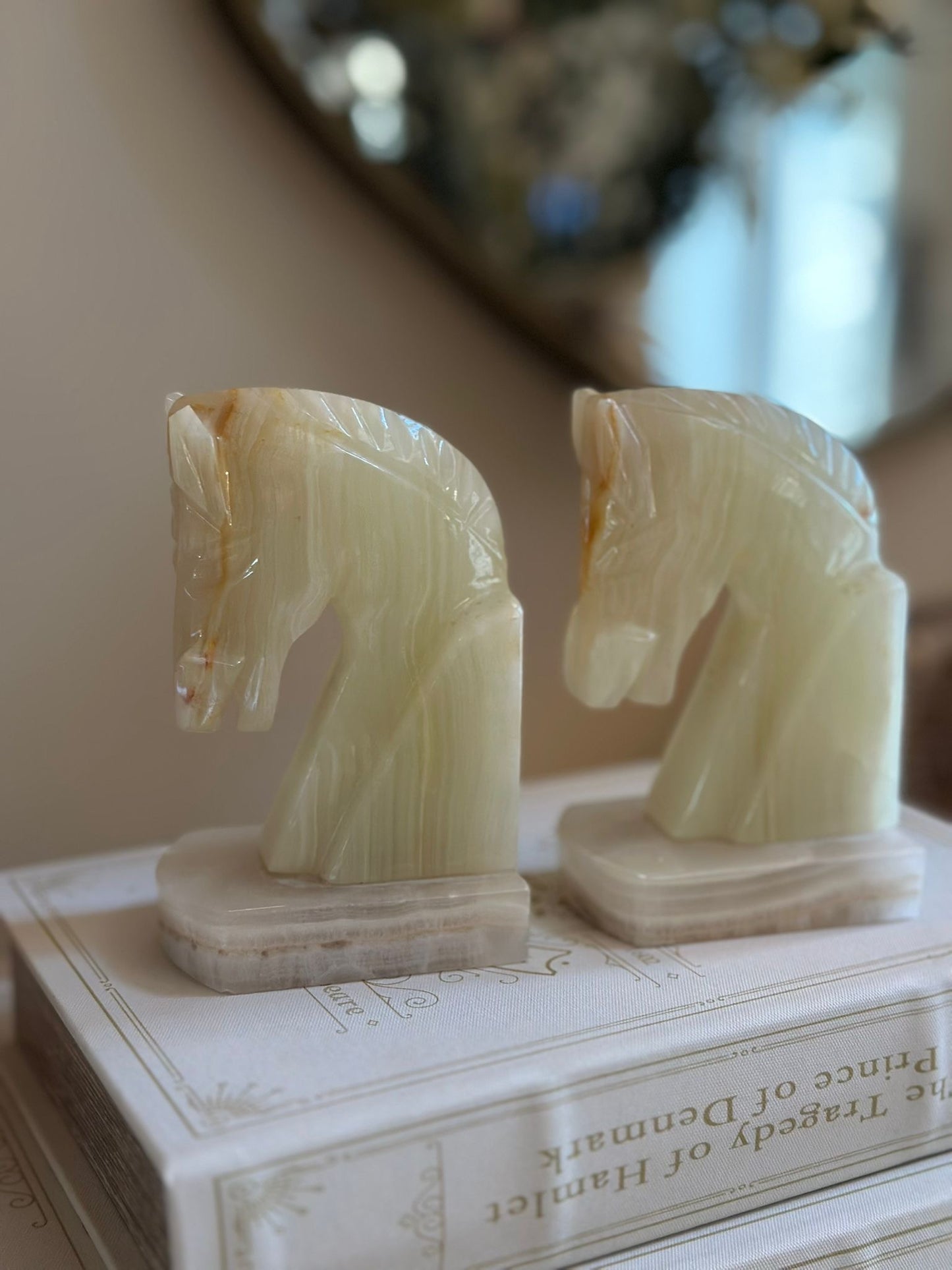 Alabaster marble horse head bookends