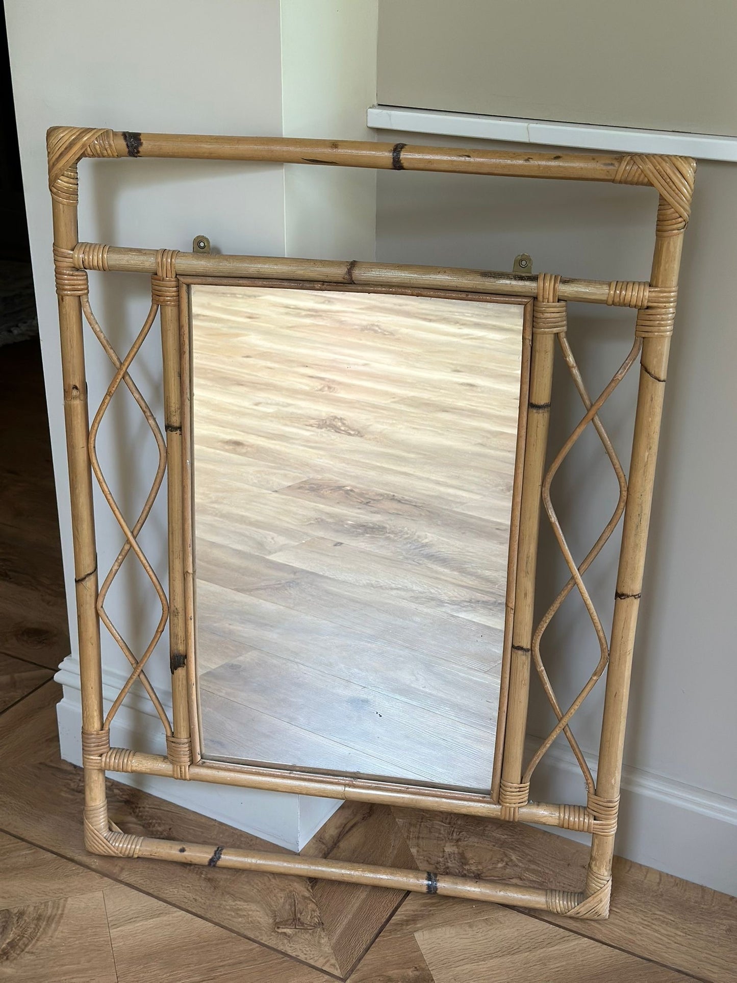 very large bamboo mirror vintage retro