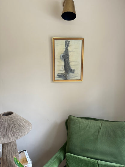 Vintage rabbit neutral painting signed by known painter Paul smith framed