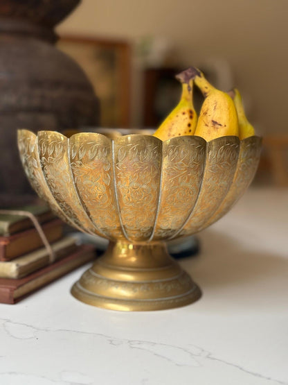 Vintage Brass scallop footed fruit bowl