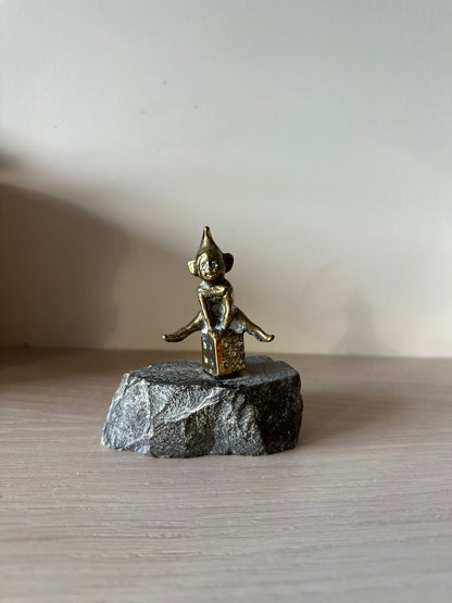 Vintage Pixie paper weight brass & stone