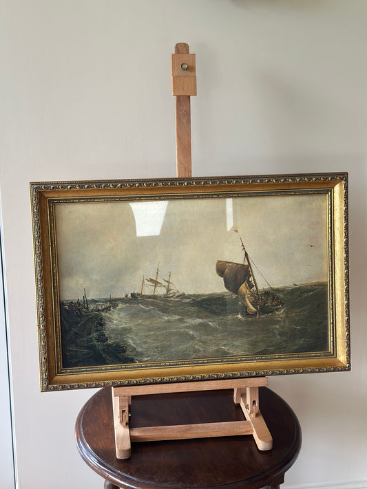 Large framed boat print glass fronted vintage wall art