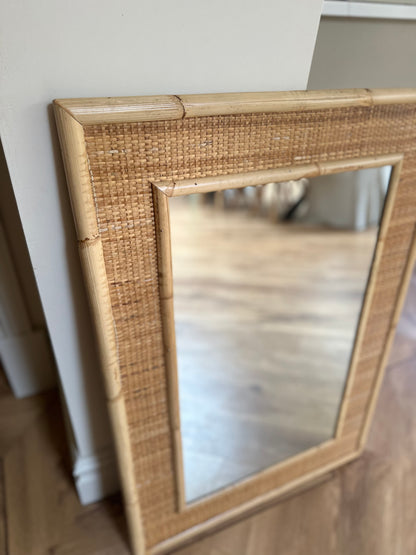 Mid century vintage rattan bamboo large mirror