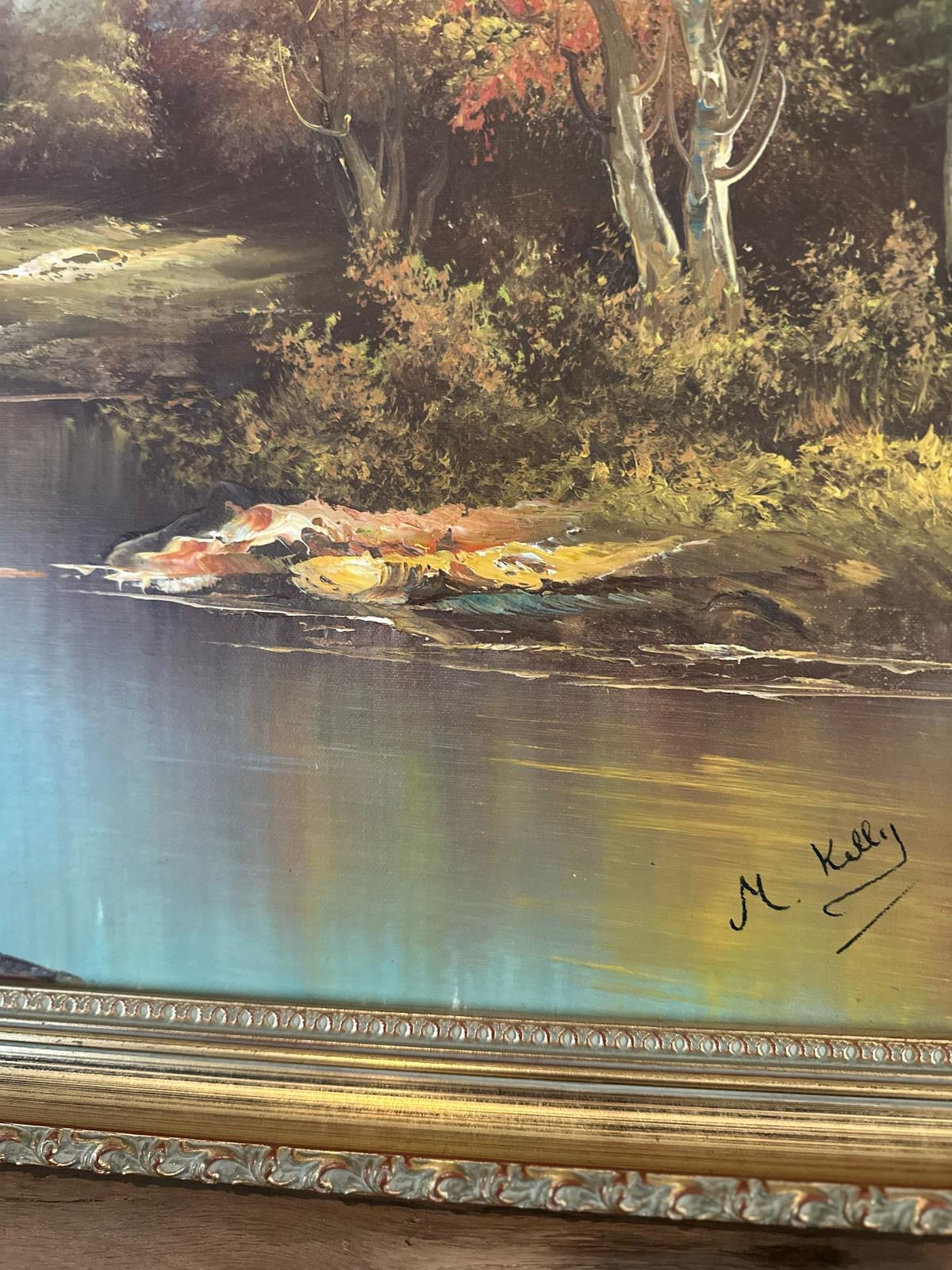 large oil country side scene framed signed