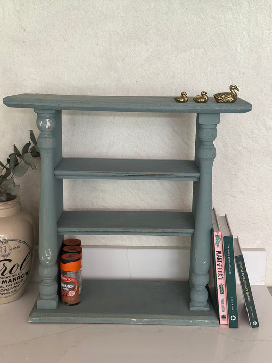Vintage French Chippy blue shelf unit bathroom / kitchen