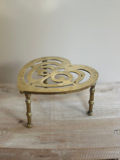 Brass heart trivet vintage