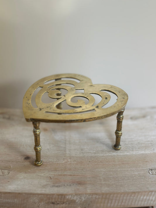 Brass heart trivet vintage