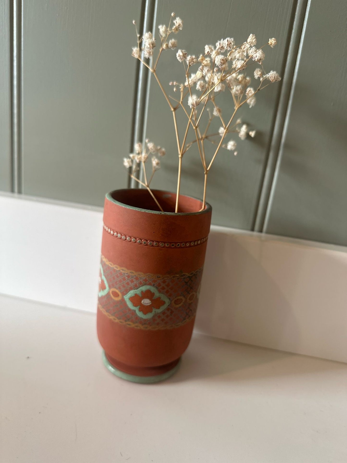 vintage Greek tumbler hand painted