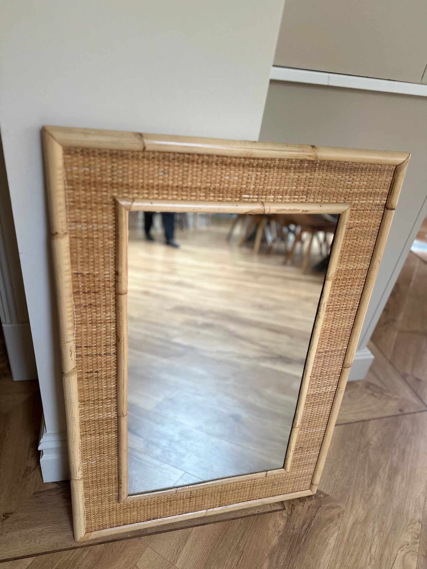 Mid century vintage rattan bamboo large mirror